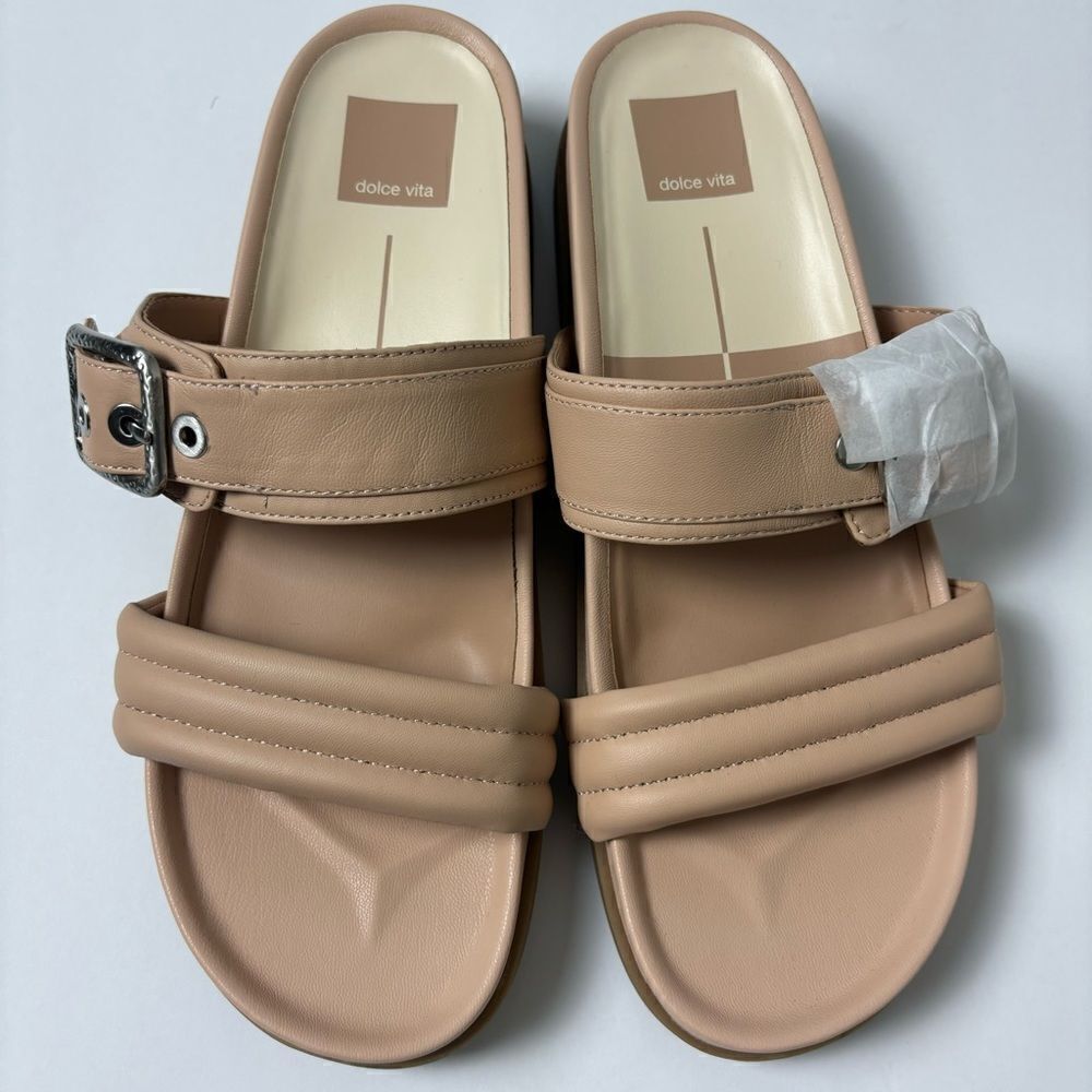 New Dolce Vita cream leather platform‎ slide sandals with buckle size 8.5